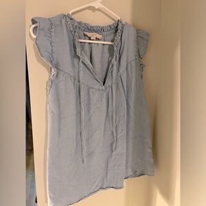 Loft chambray blouse with frill details.